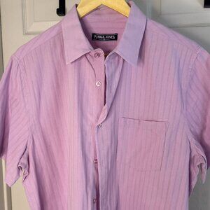 PJ Paul Jones Men’s XL Pale Pink Textured Vertical Stripe Short Sleeve Shirt